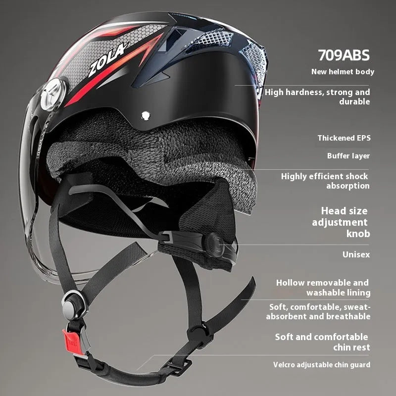 3C certified ABS half motorcycle helmet with double mirror visor in various colours for men women and children