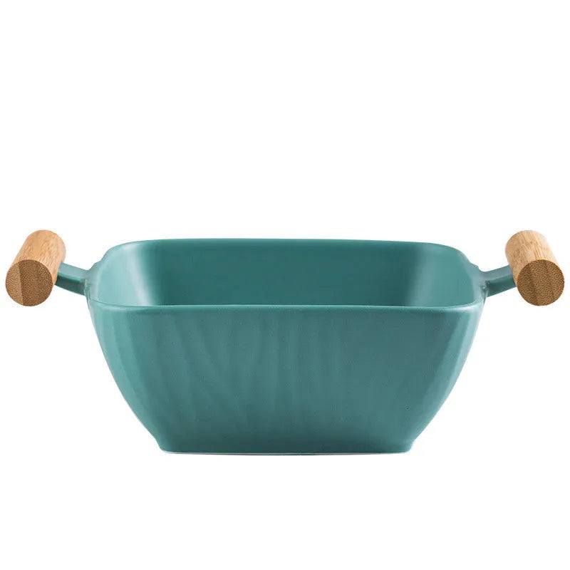 Porcelain ceramic bowl with matching lid in irregular shape design