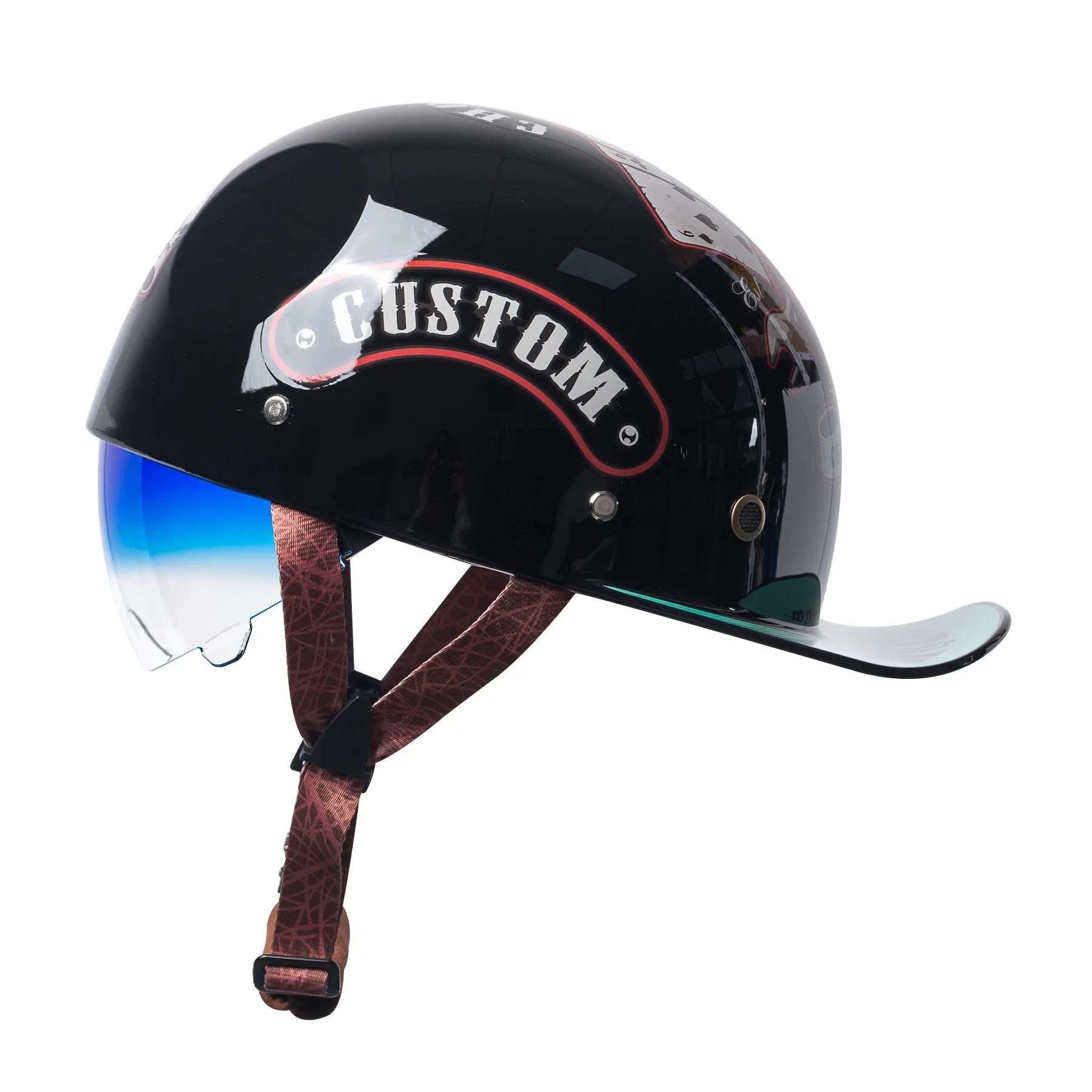 Men's bright black gradient blue retro half helmet for electric bicycles with ABS shell