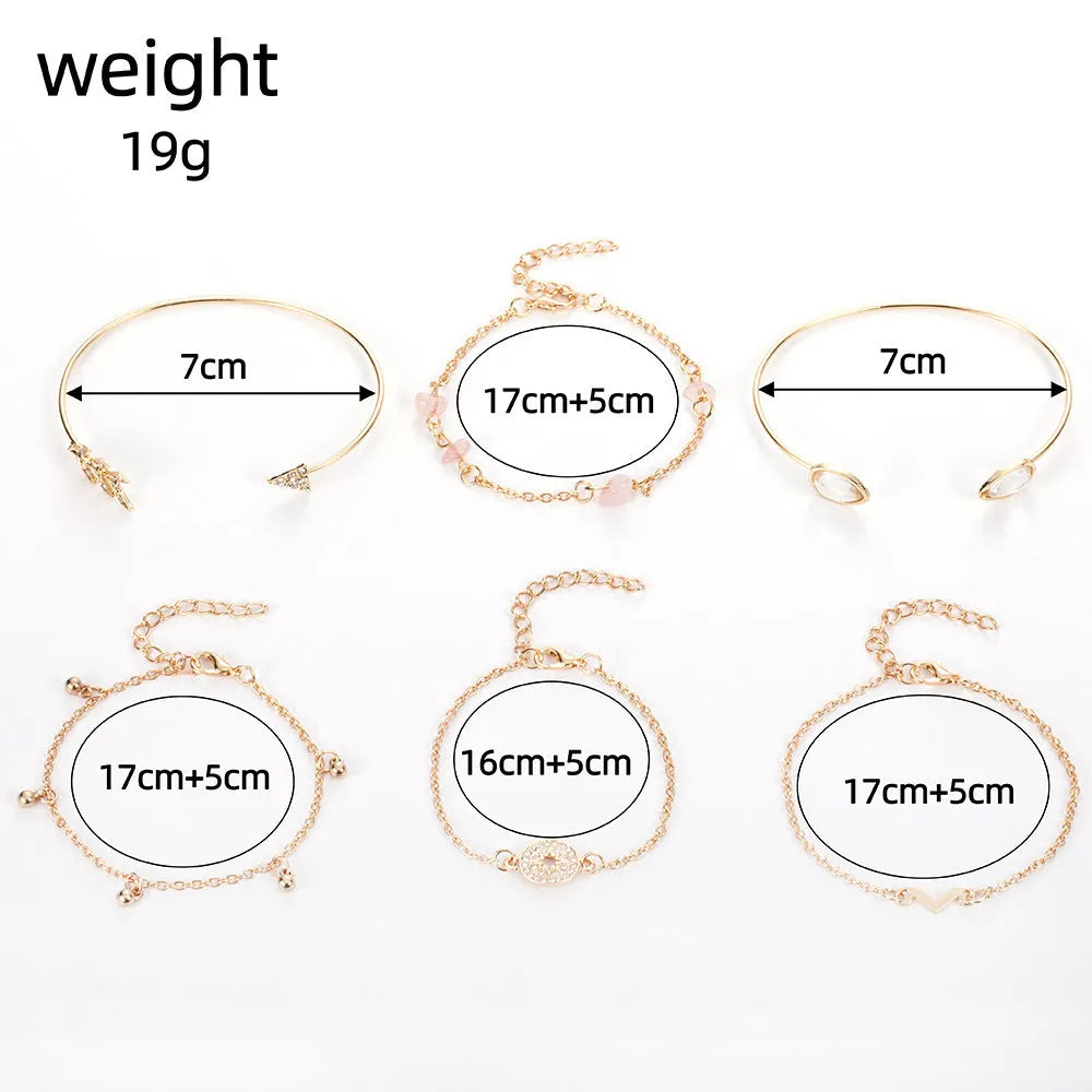 Gold zinc alloy bracelet set with water drop and arrow charms