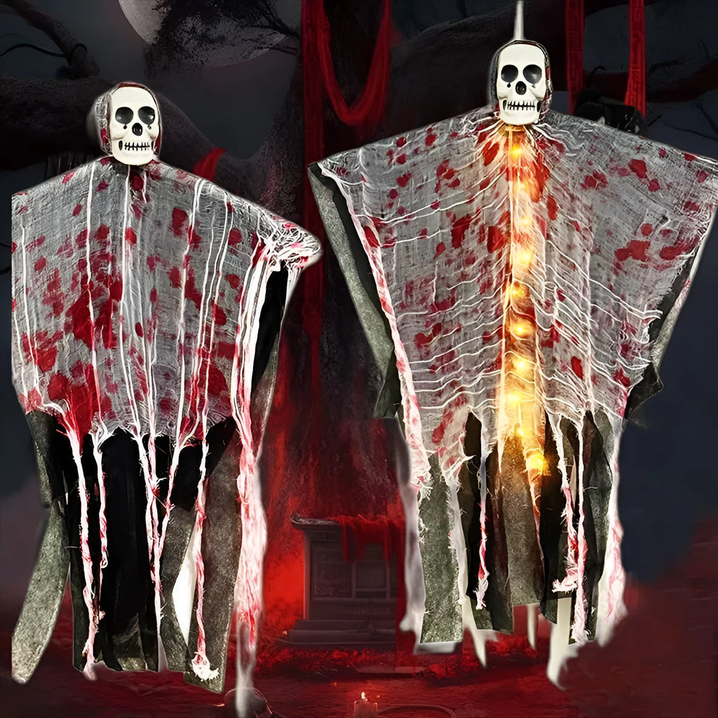 Blood-dyed luminous plastic skull hanging ghost Halloween outdoor ornament
