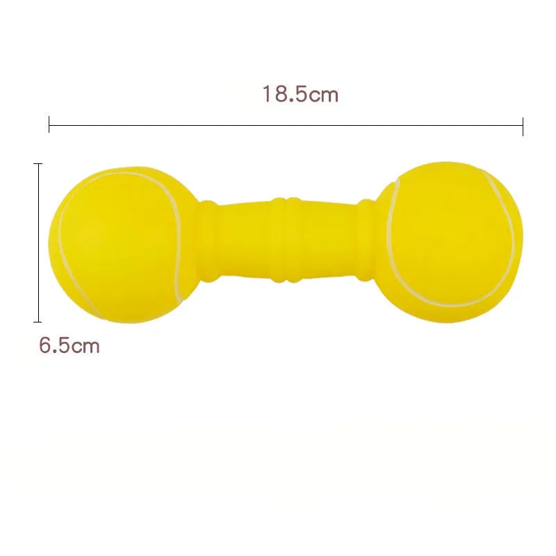 PVC football dumbbell shaped squeaky chew toy for dogs in brown, orange, white, or yellow