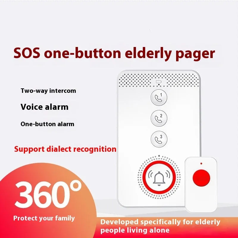 White emergency alert system with one buzzer unit and three wireless emergency buttons for elderly safety