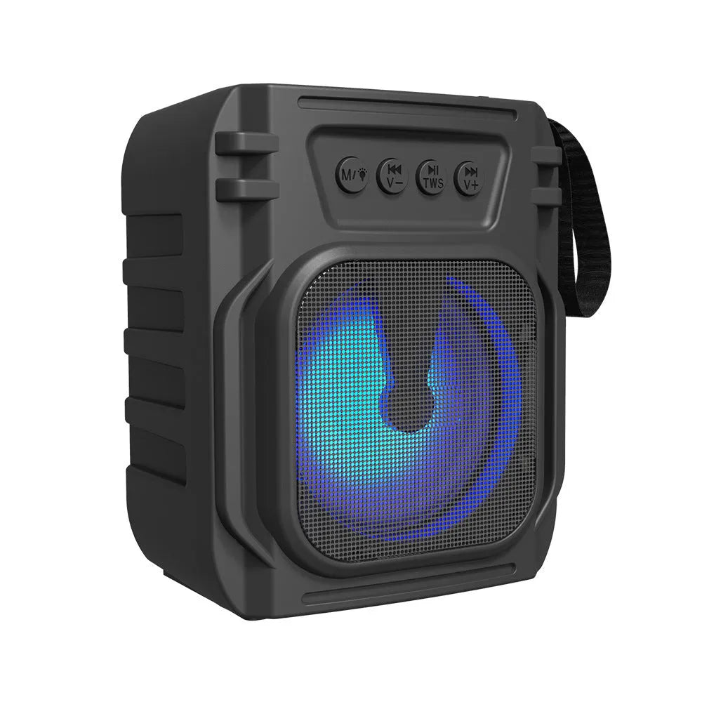 Compact portable Bluetooth speaker in colour 3107 with USB charging cable.