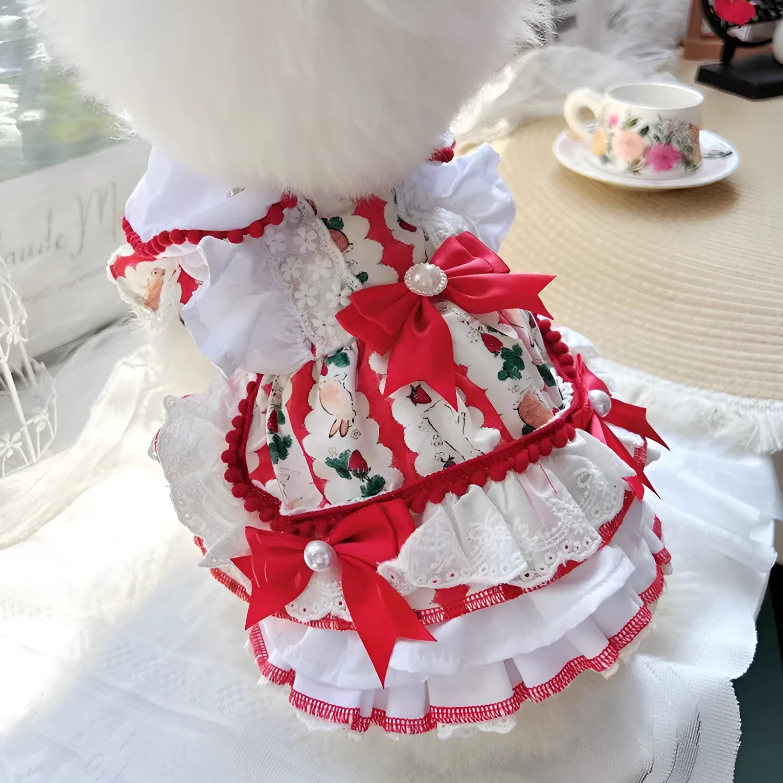 Princess style rabbit skirt pet clothing for small to medium dogs in polyester with five size options
