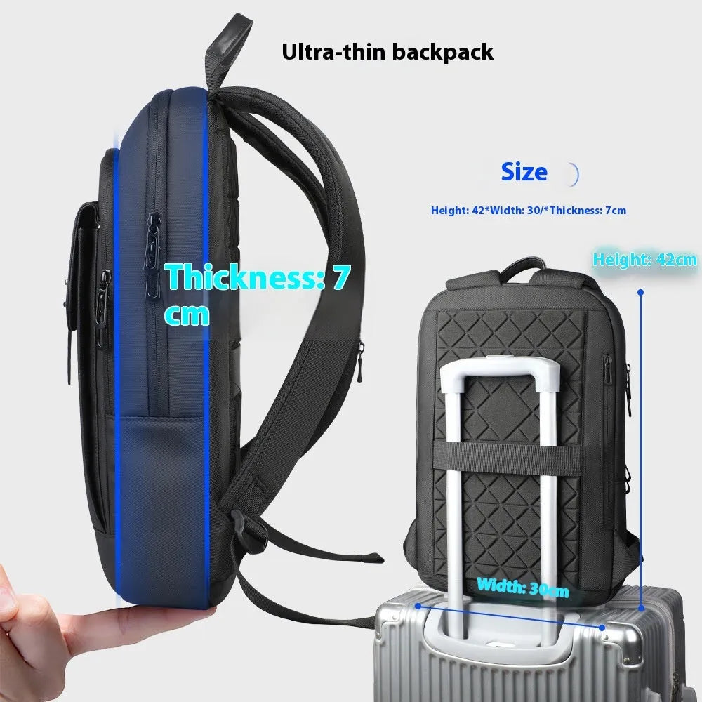 Black Oxford cloth backpack with sewing line detailing and urban style design