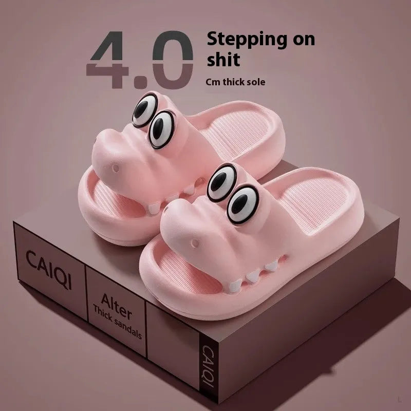 Children's pink EVA platform sandals featuring an animal pattern design on the upper