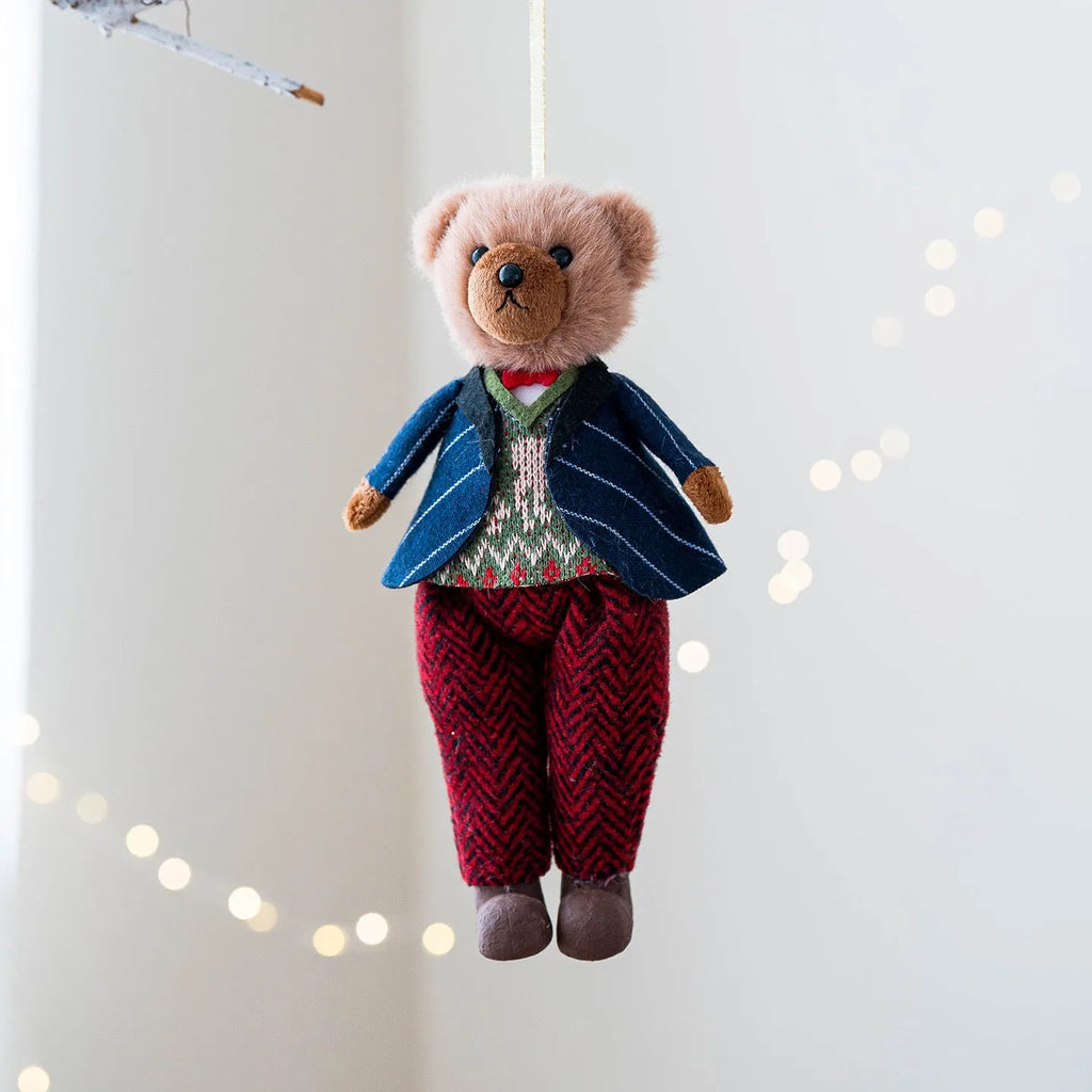 Cartoon plush bear doll in cotton suit plaid outfit, available as gentleman or princess character