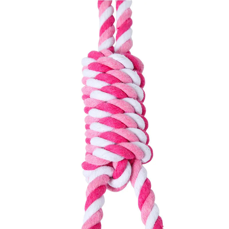 Red, white, and blue cotton string dog toy for medium and large breeds, approximately 38cm long.