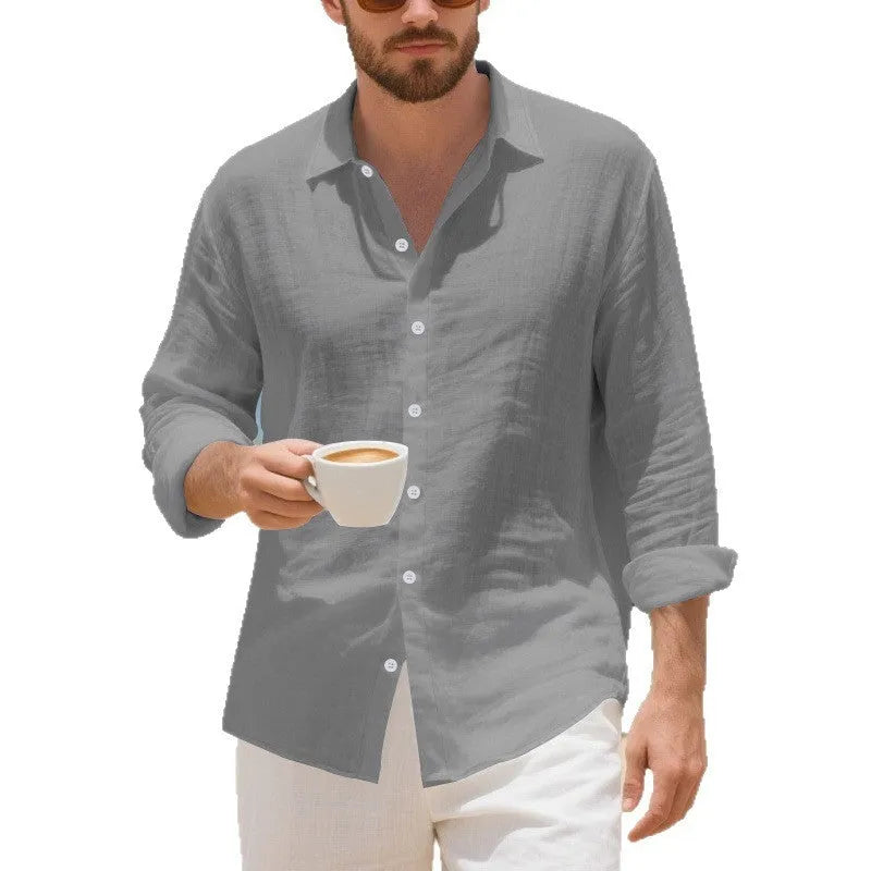 Linen casual shirt in Army Green colour with American-style loose fit and non-ironing construction
