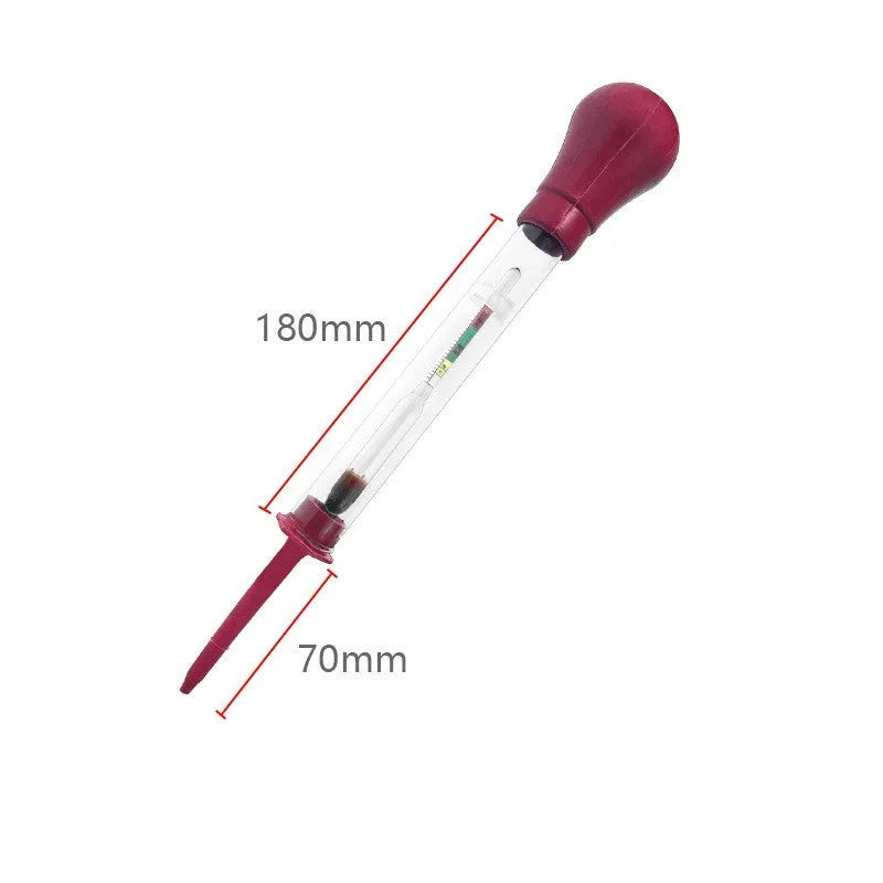 Red and black electrohydraulic hydrometer for automotive battery electrolyte density measurement