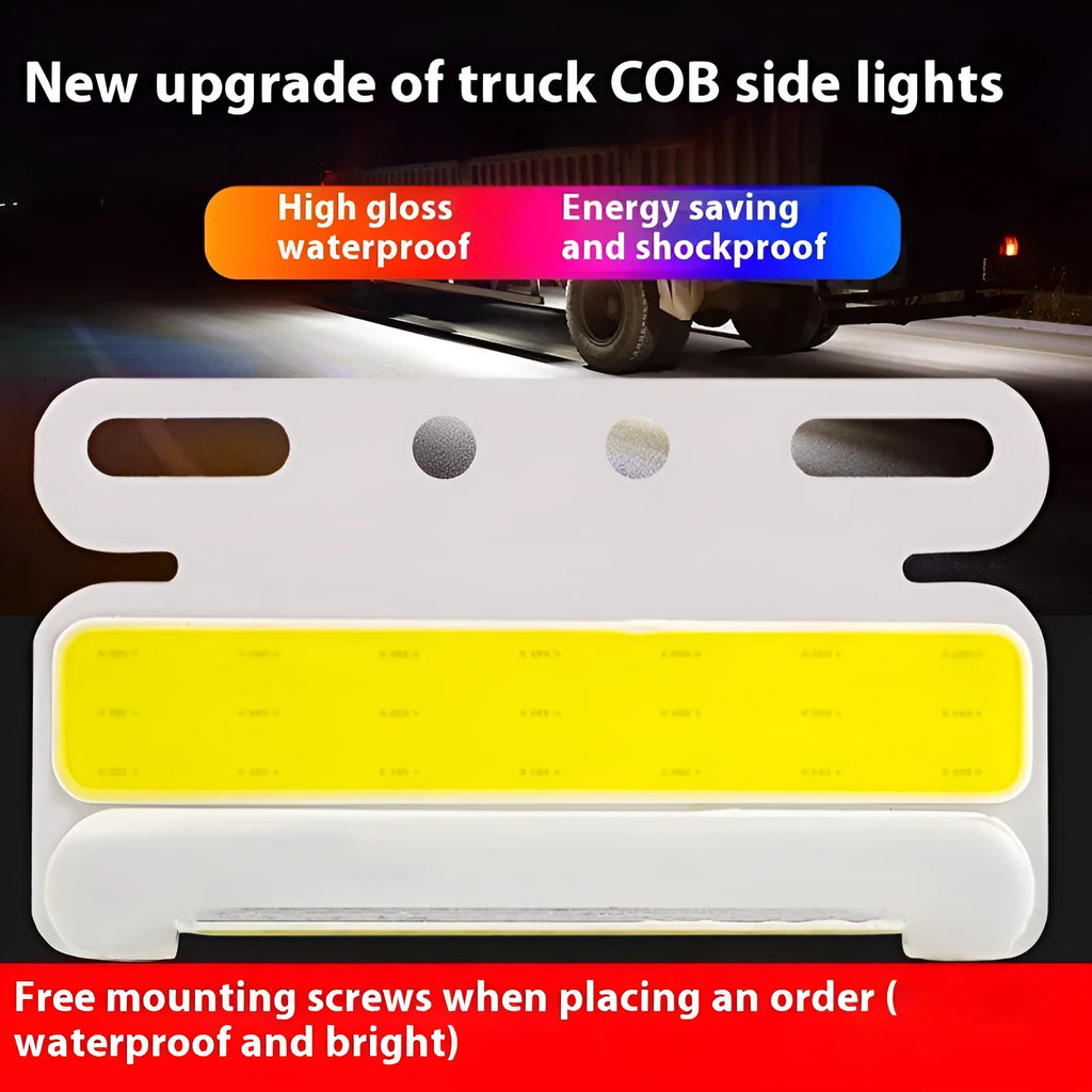 COB LED truck side marker light with aluminium housing in red, yellow, green, blue, or white for 12V and 24V vehicles.