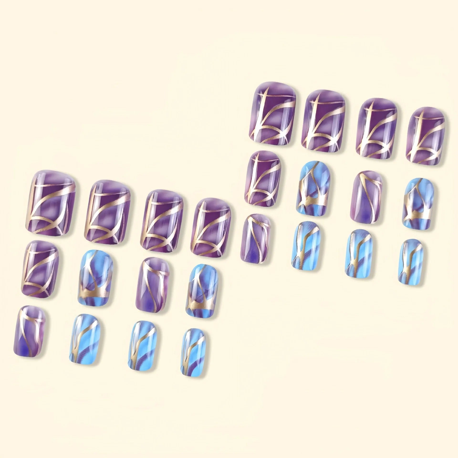 Medium length purple striped nail stickers in European and American style for self-adhesive nail decoration