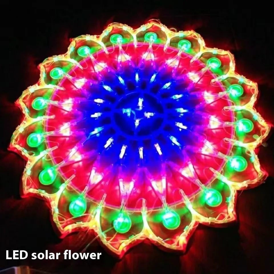 Outdoor Christmas string lights with decorative peacock, heart, sunflower and star bulb designs
