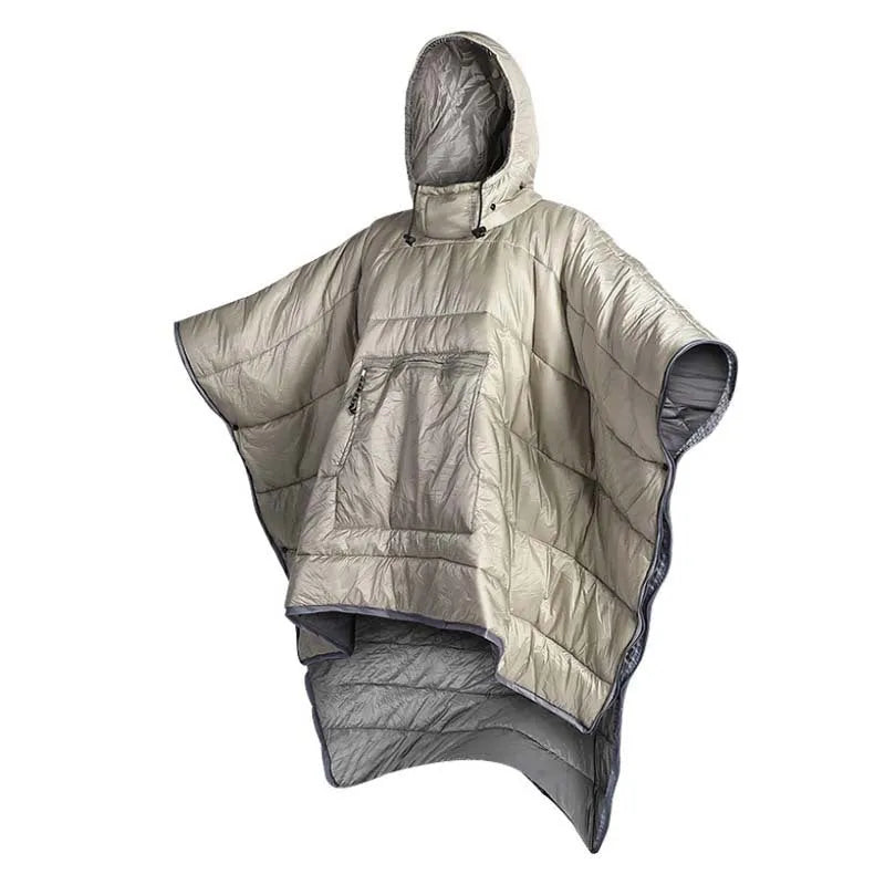 Outdoor cloak sleeping bag wearable blanket in army green with sleeves and 200x140cm dimensions
