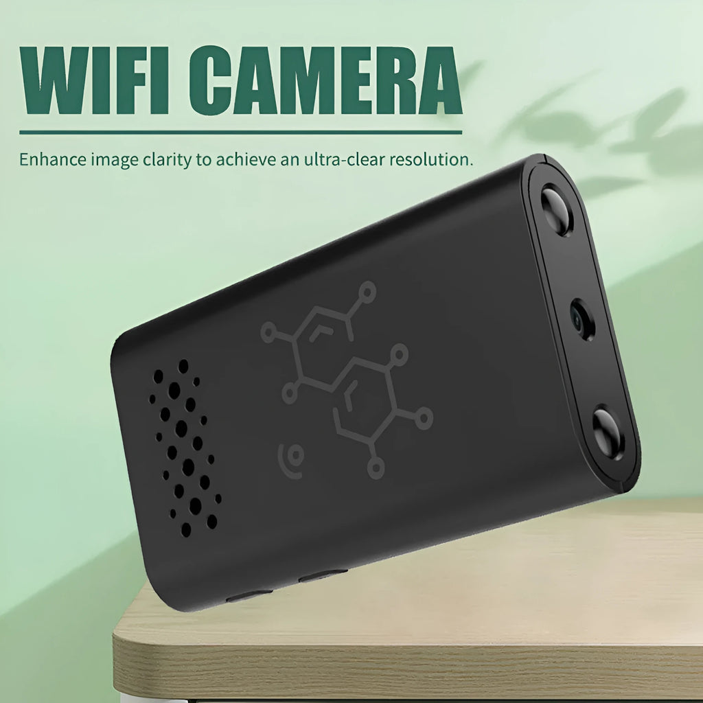 Black indoor WiFi smart security camera with 1080p HD video for baby monitoring