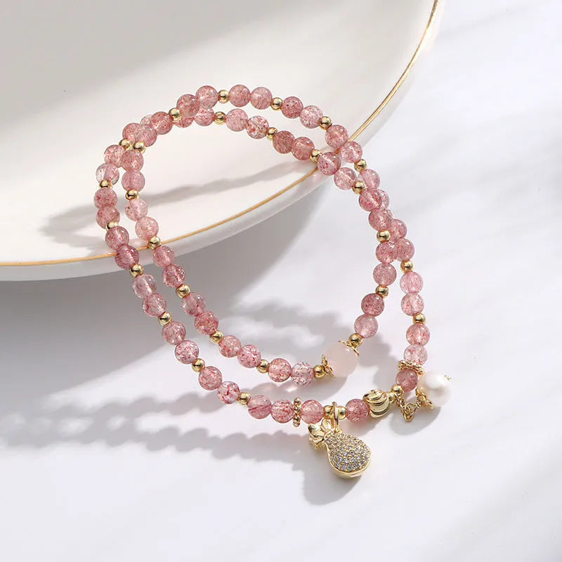 Strawberry quartz geometric bracelet for women with money drawing and luck changing focus