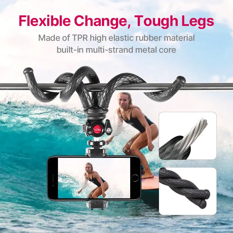 Black octopus mobile phone tripod set with flexible legs and clip extended to 360mm