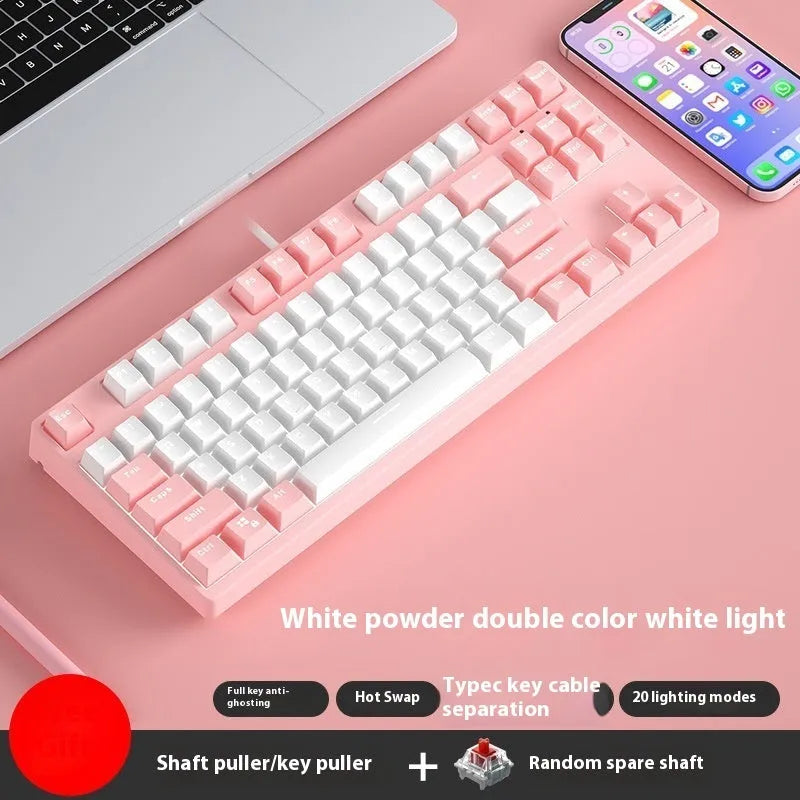 87 key wired mechanical keyboard with metal chassis shown in a black, orange, and yellow colour configuration.