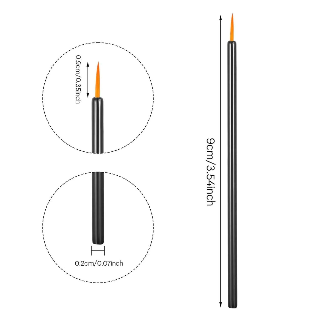 Pack of 100 black disposable eyeliner brushes with fine fibre tips and clear plastic protective sleeves