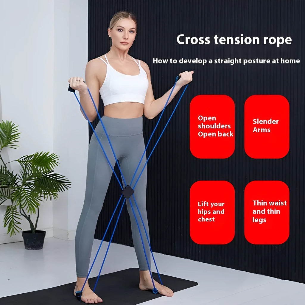 Blue TPR eight character shoulder fitness puller for female users with cross tension device