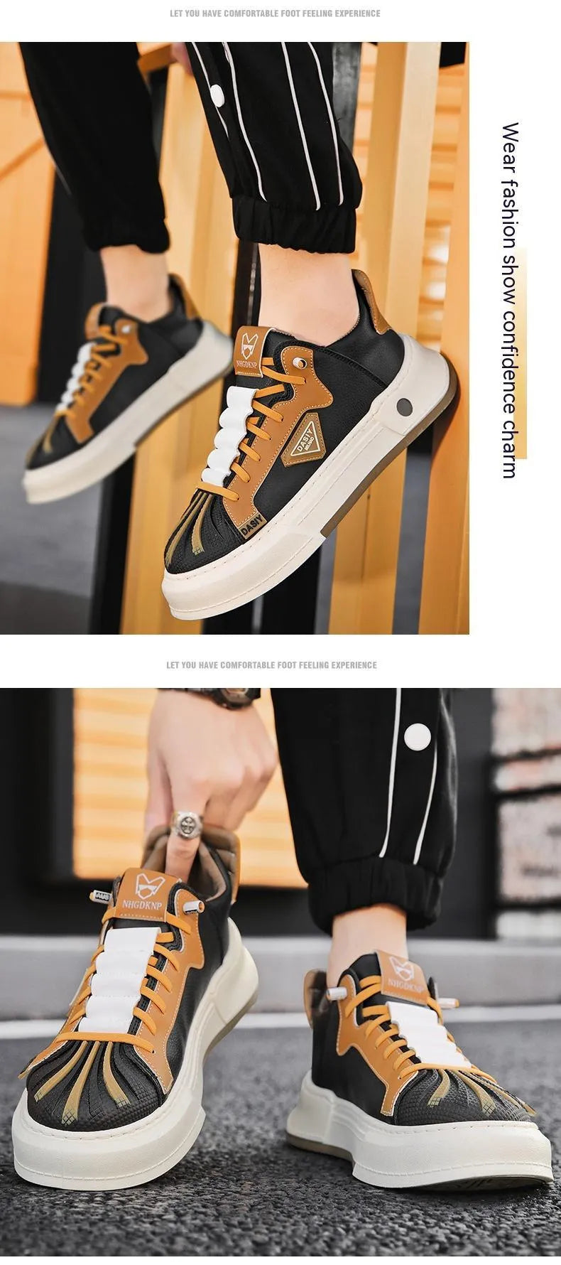 Men's beige low-top sneakers with elastic band and microfiber upper
