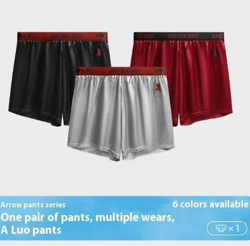 Solid colour men's polyester boxer briefs in six colour options showing mid-waist design