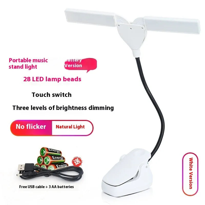 Music stand light with flexible gooseneck and 28 LED lamps for sheet music illumination