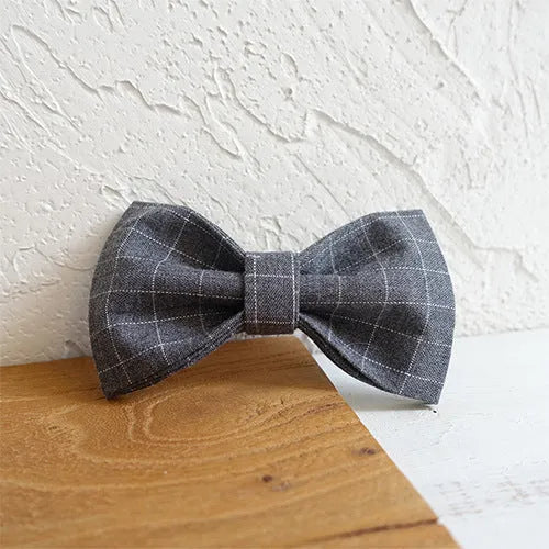 Grey plaid nylon dog collar with golden metal button, adjustable S to XL, 20-60cm length