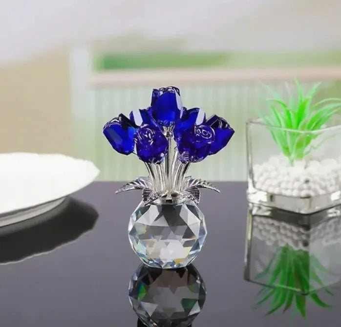 K9 crystal glass rose ornament in geometric shape with Chinese style, shown in one of seven available colours.