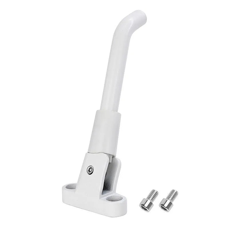 Aluminium alloy electric scooter foot brace accessory in black, white and grey colours with hex wrench