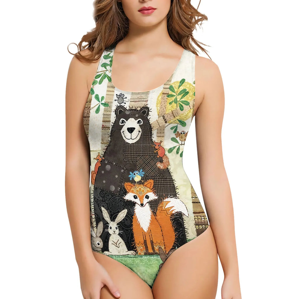 Women's 3D printed pattern one-piece swimsuit in polyester fabric with sunflower design