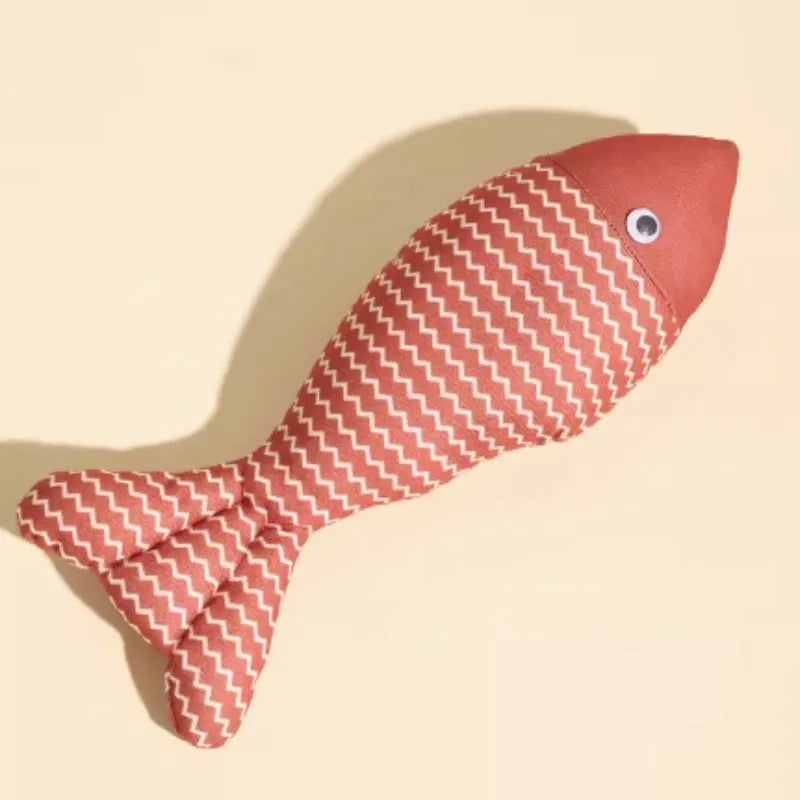 Blue catnip fish toy for cats measuring 39cm long with fabric construction