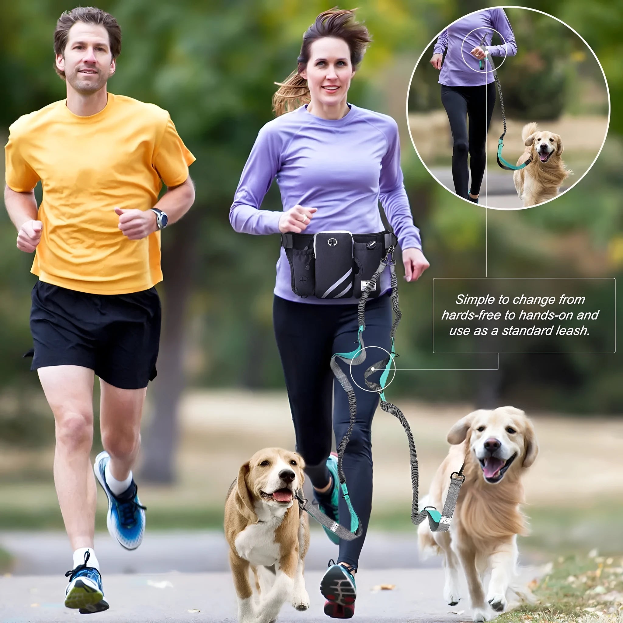Black waterproof nylon dog walking waist bag set with matching leash and collar for outdoor training