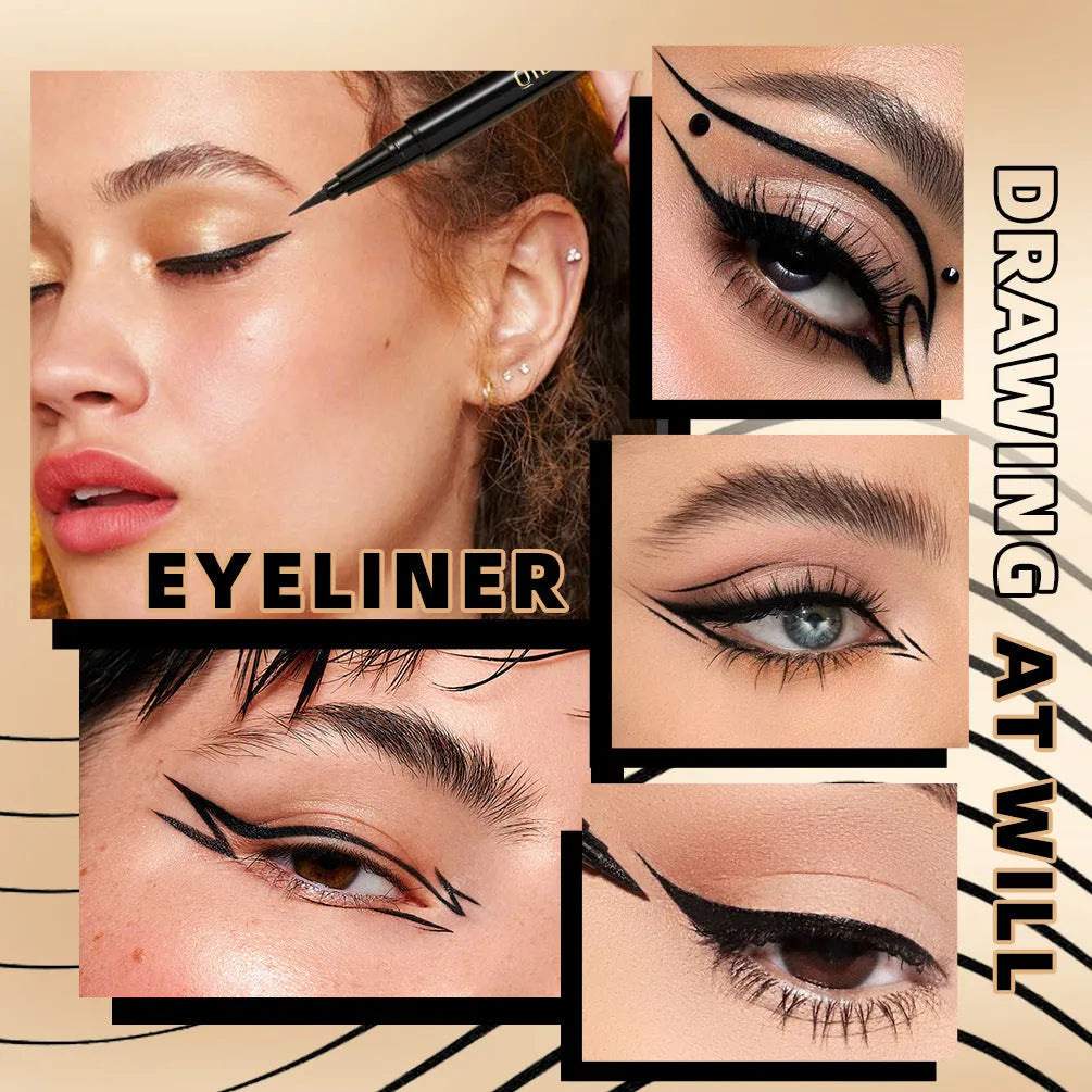 Black waterproof liquid eyeliner pen with quick-drying smudge-proof formula