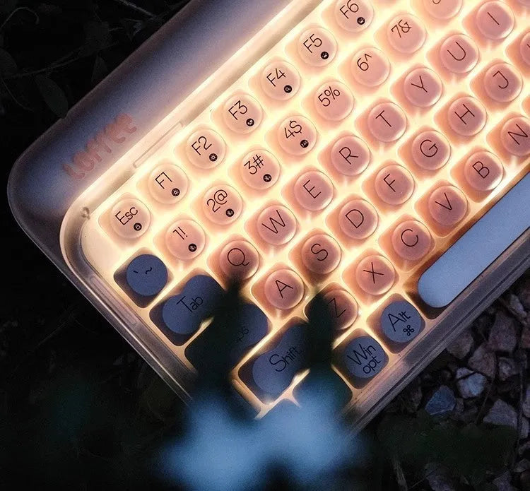 Wireless mechanical keyboard workstation with Bluetooth calculator, mouse, and pickup light in liquid foundation colour