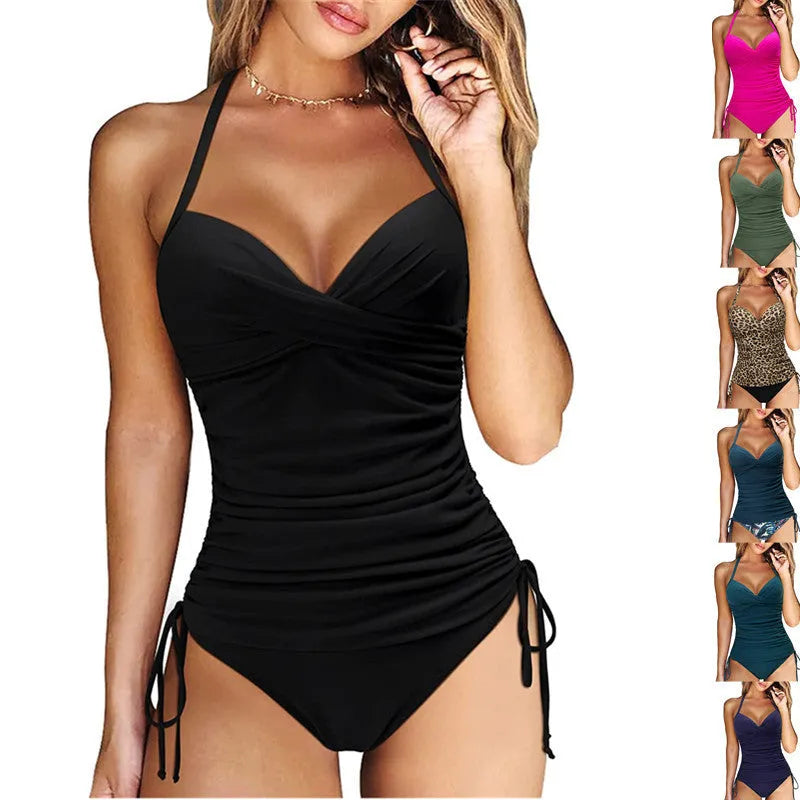 Women's black separated swimwear bikini set with slim fit design on mannequin