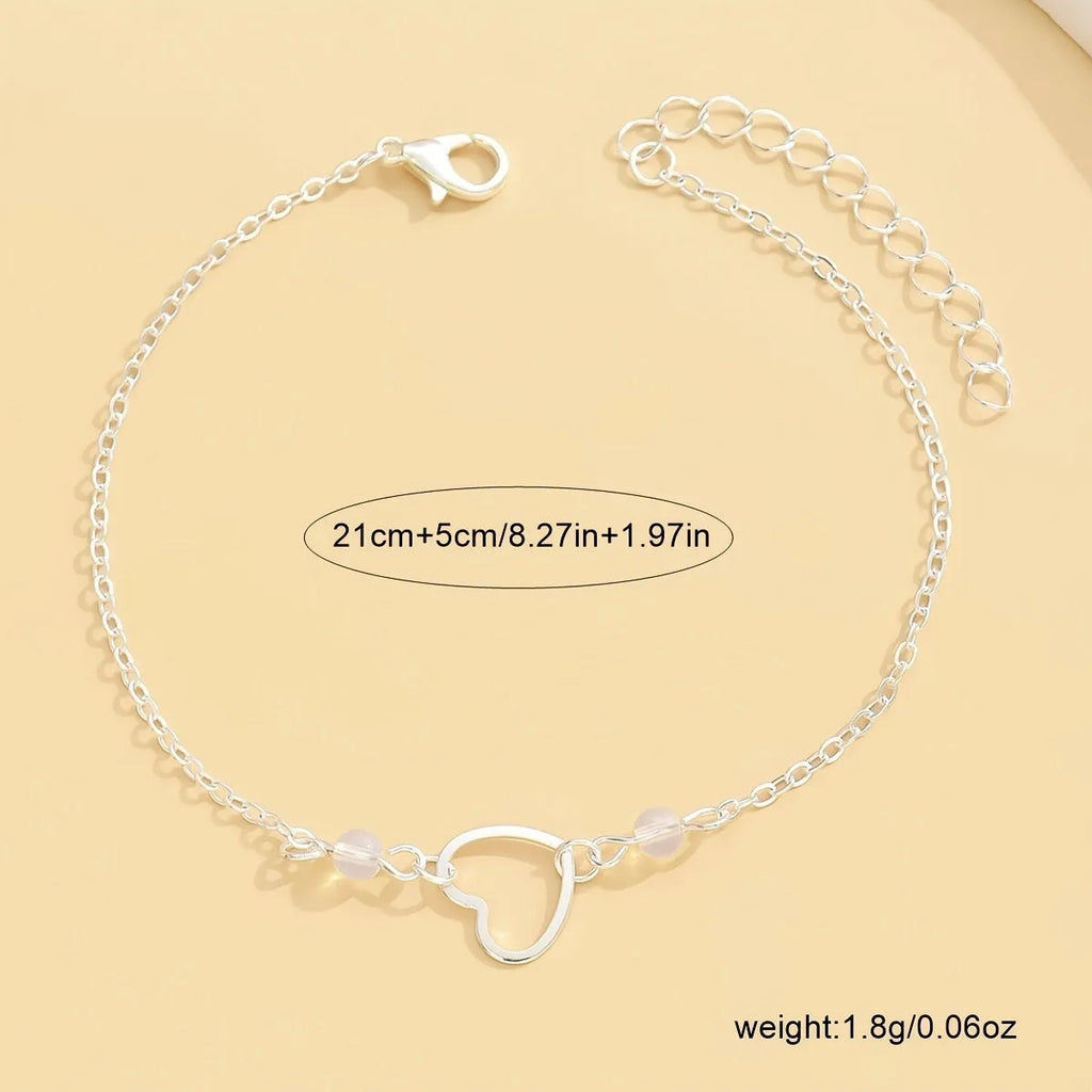 Women's adjustable anklet with heart pendant in gold or silver alloy jewellery