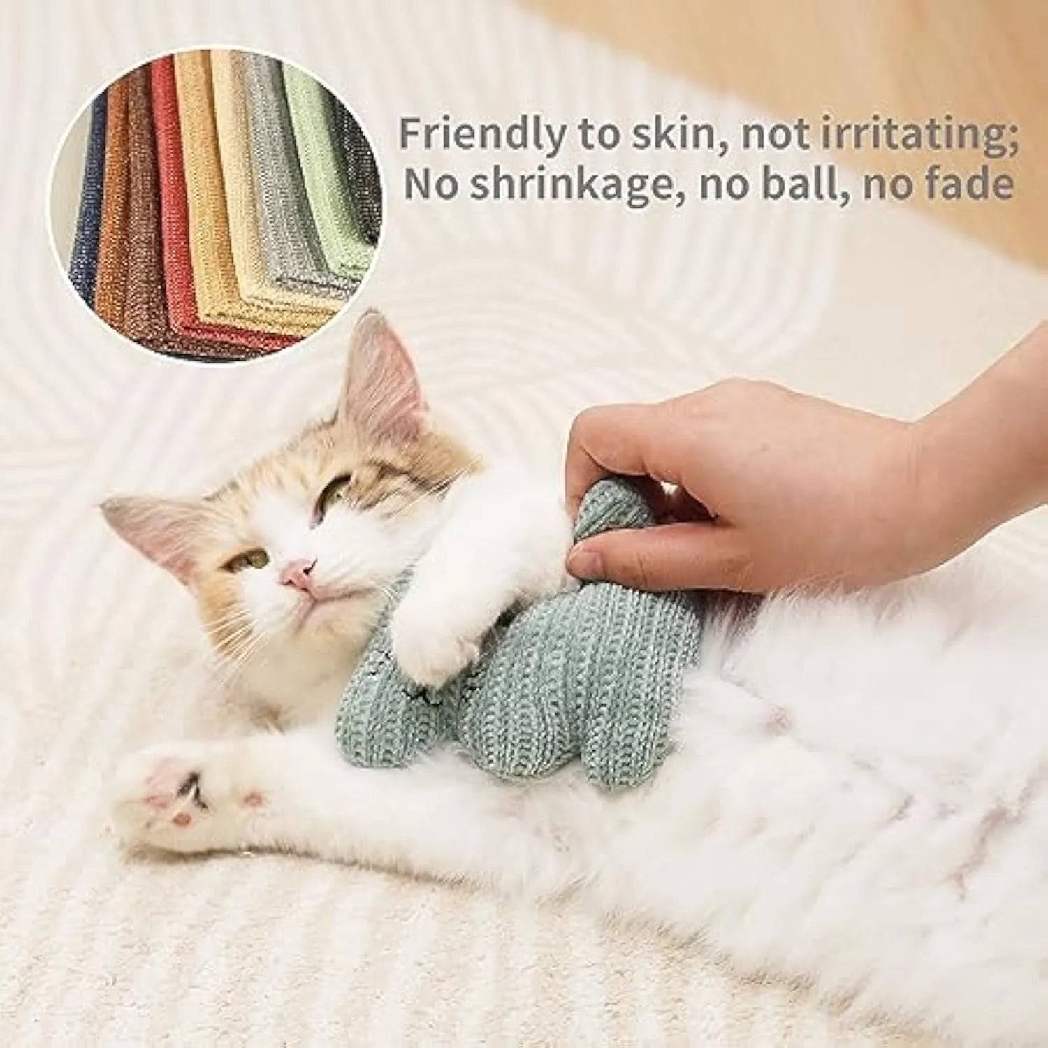 Cyan and light coffee plush cat toy with rope and bell for catnip play