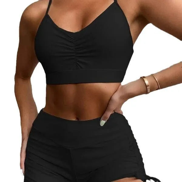 Women's high waist split swimsuit in black or purple with nylon spandex construction