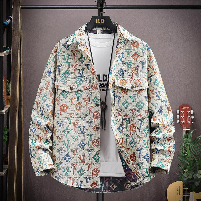 Casual lapel shirt coat in polyester fabric showing straight hem and long sleeve design
