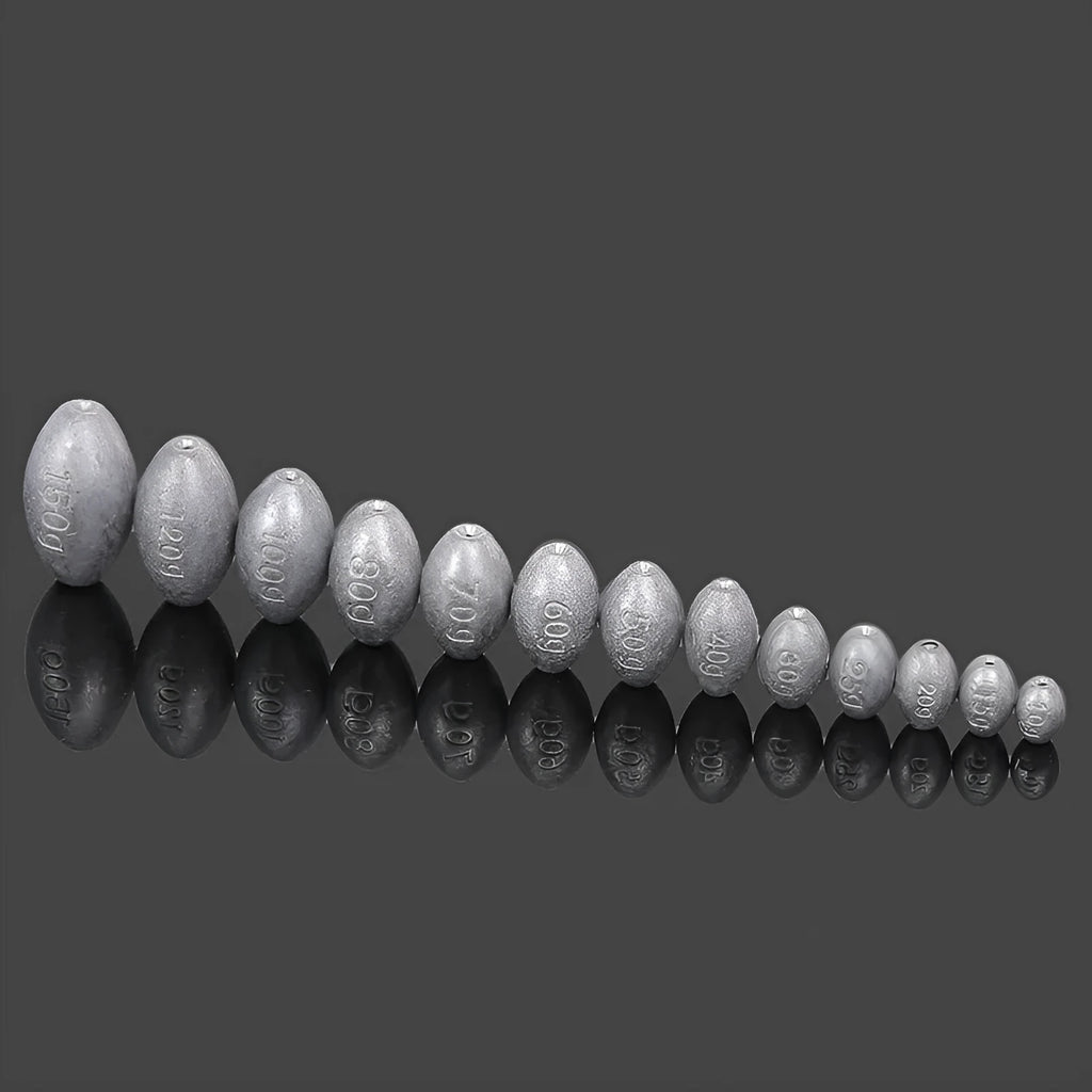 Olive-shaped fishing sinker with scale texture and plastic core construction for sea fishing