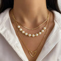 Vintage gold heart pendant necklace with pearl chain, adjustable 41-50cm length