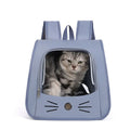 Pet carrier backpack in blue Oxford fabric, 35cm x 35cm x 25cm, with shoulder straps and breathable design for cats and small dogs.