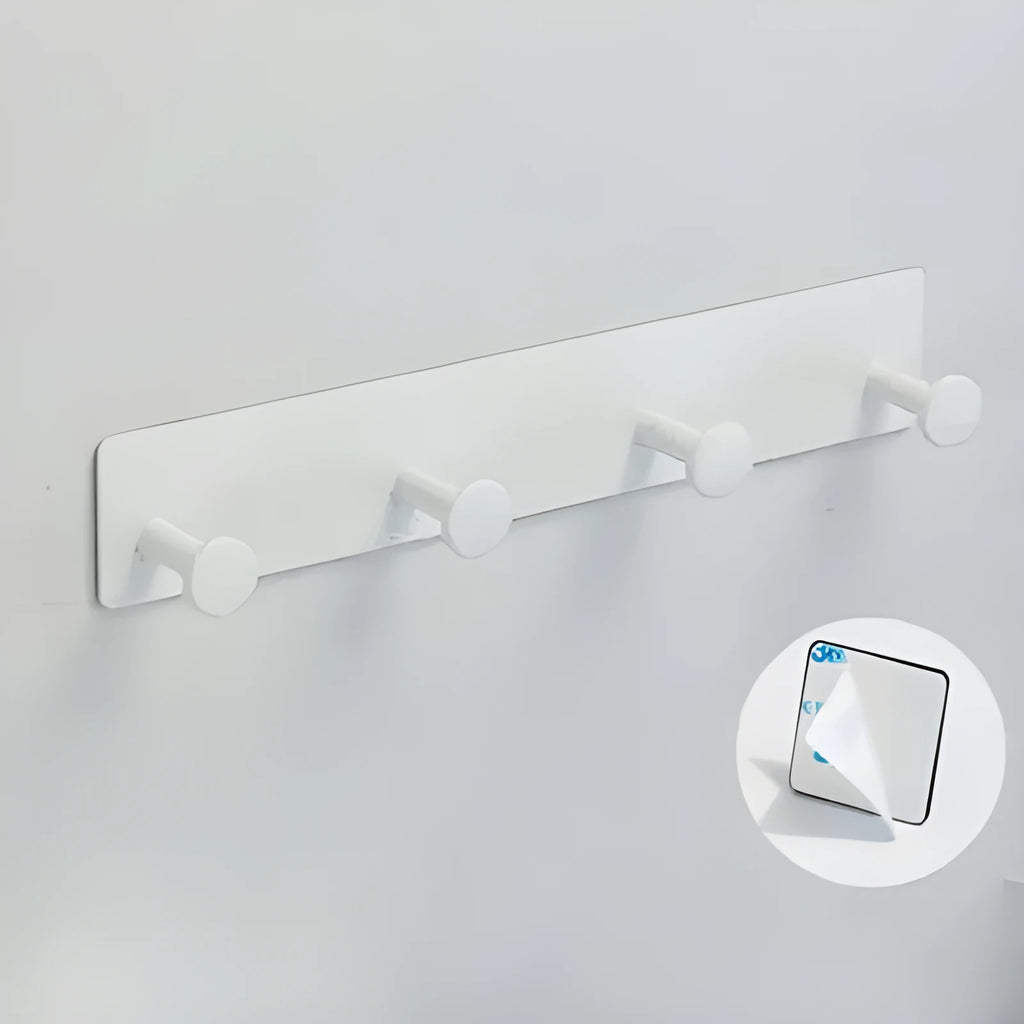 Screwless iron wall hook with adhesive tape for shower doors, shown in multiple sizes.