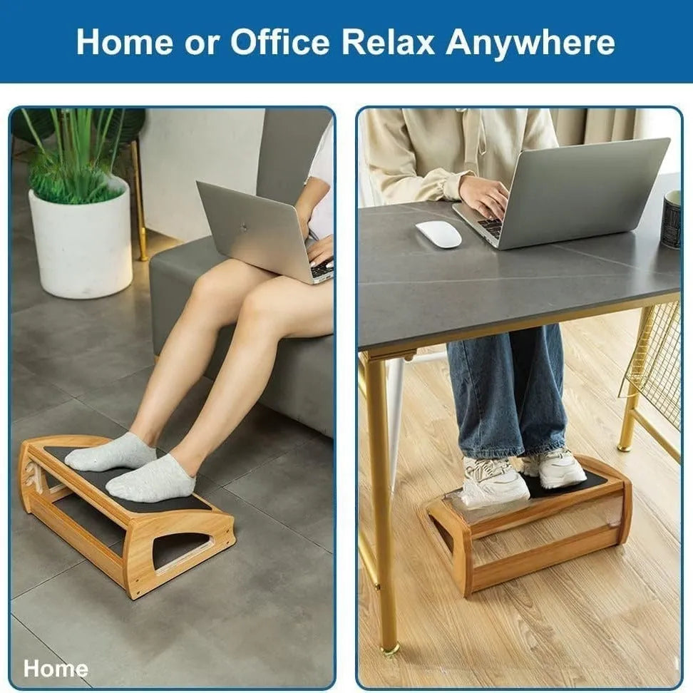Wooden adjustable bamboo office desk footstool in wood colour modern design