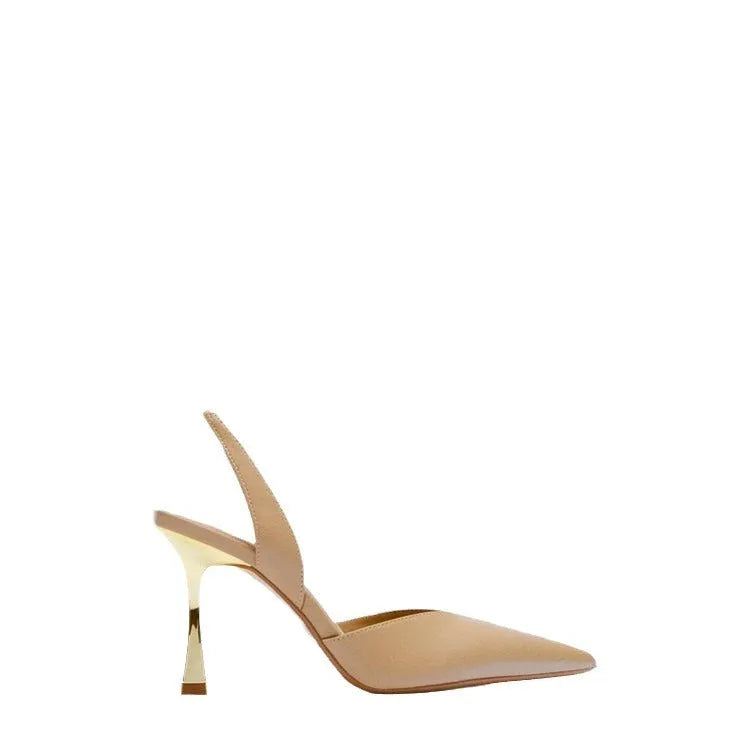 Women's nude pointed high heels in patent leather with shallow mouth design