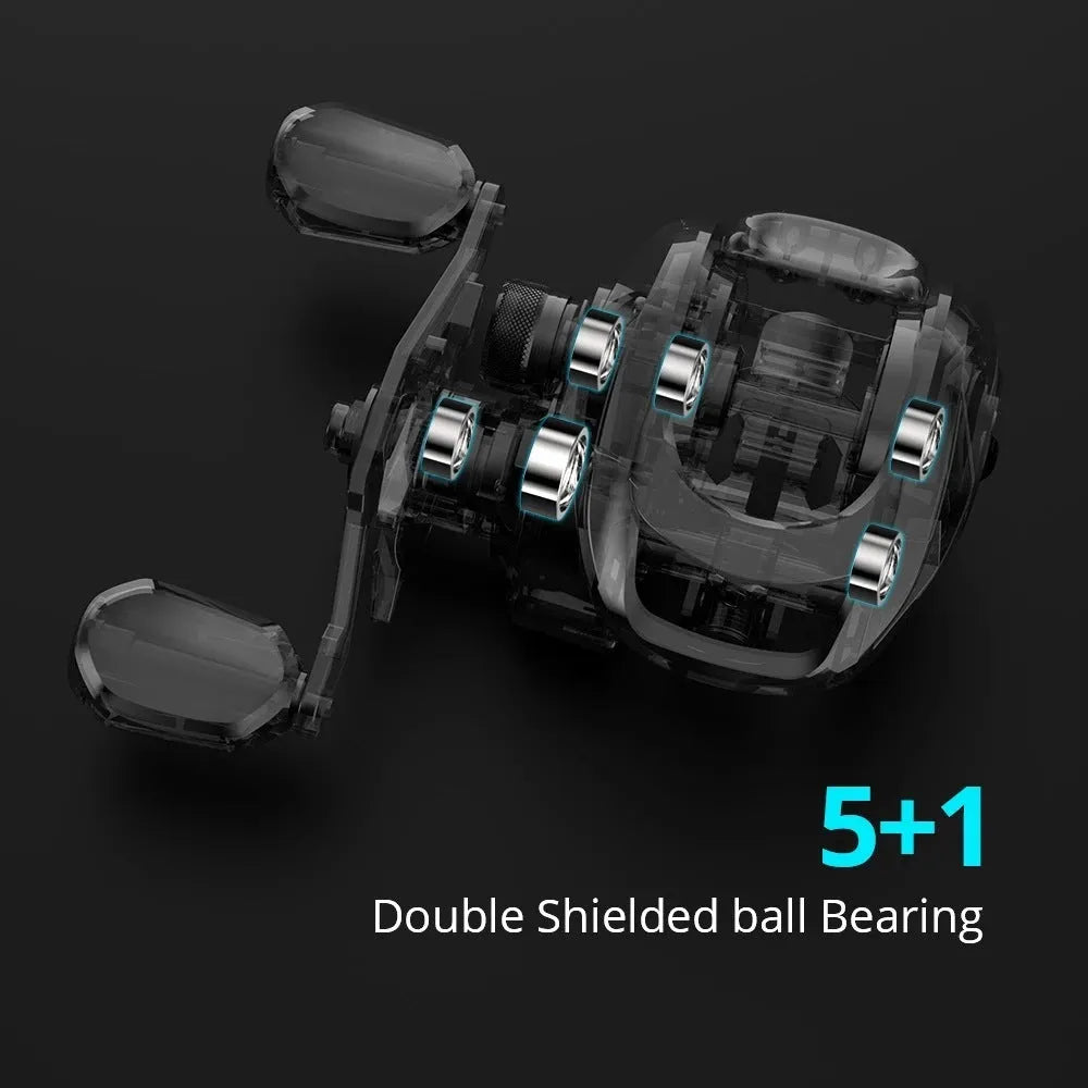 Drip wheel spinning fishing reel showing rocking wheel line guide system