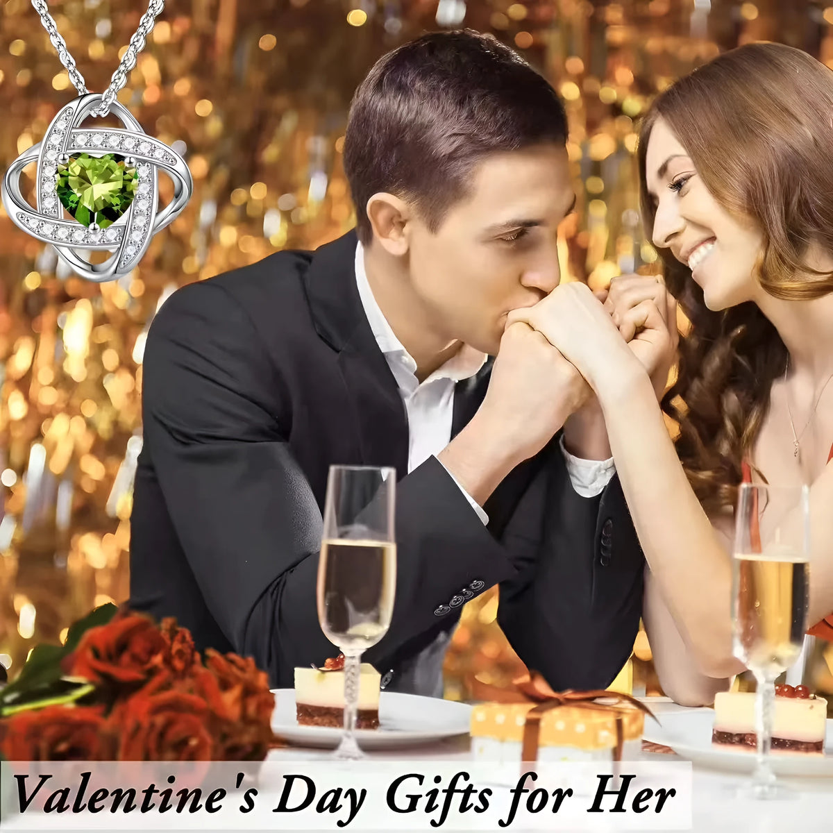 Heart-shaped copper necklace with electroplated platinum finish in red diamond colour variation