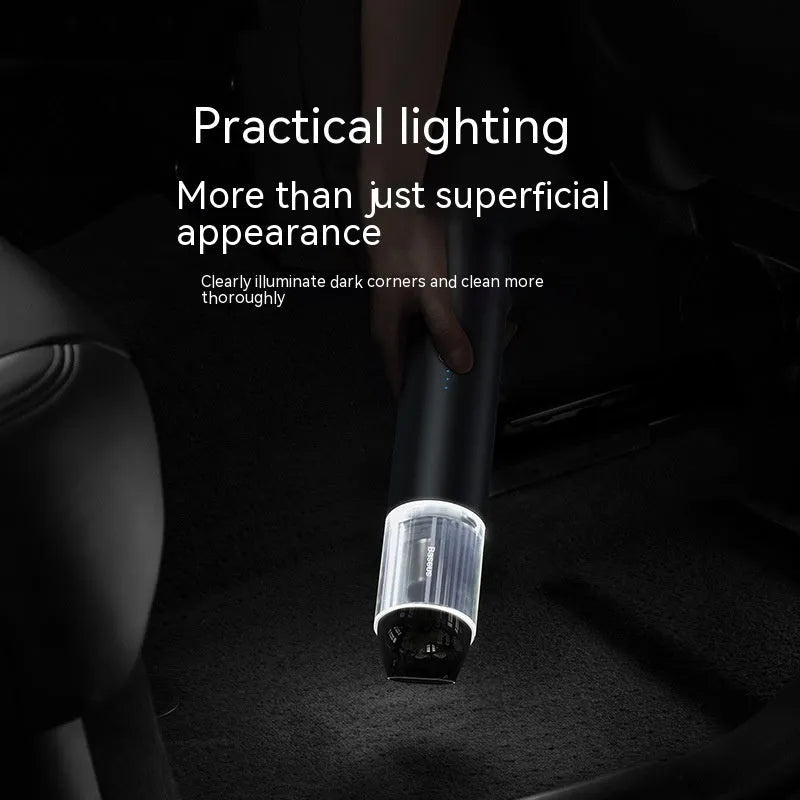 BASEUS A3 wireless handheld car vacuum cleaner in black or silver with Type-C charging port